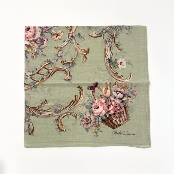 Ralph Lauren Basket Floral Scarf in Green and Pink - Picture 3 of 10